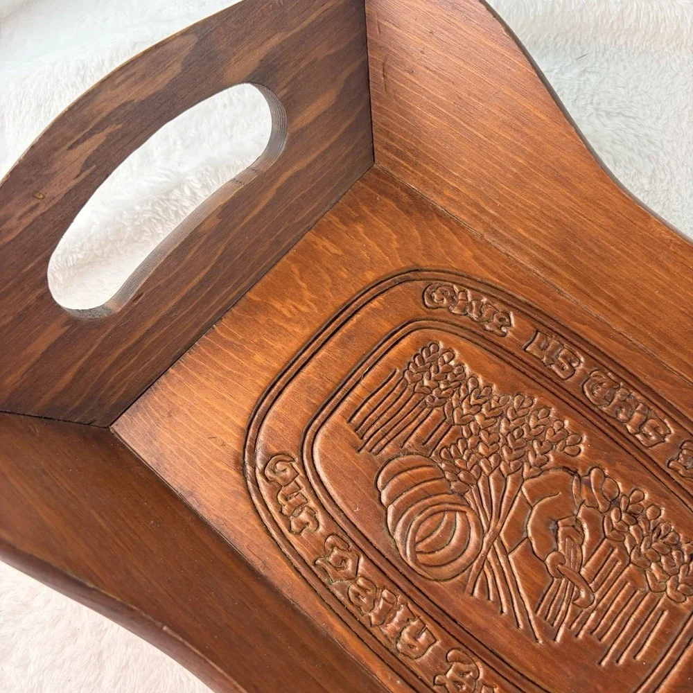 Vintage Wood Bread Tray Carved 